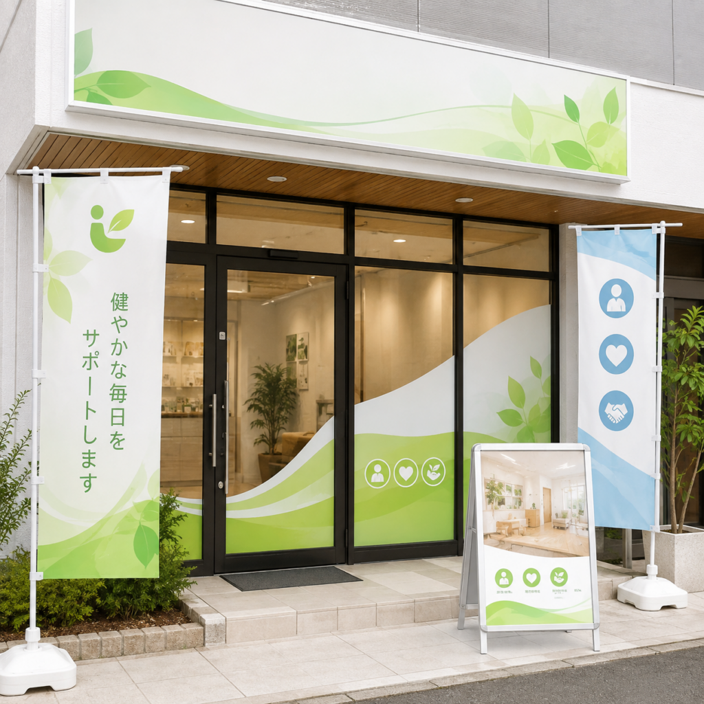 いわき市内郷御厩町の看板屋さん スエヒロ広告の店舗まわり広告物 のぼり、ウィンドウサイン、Aサイン看板のイメージ画像